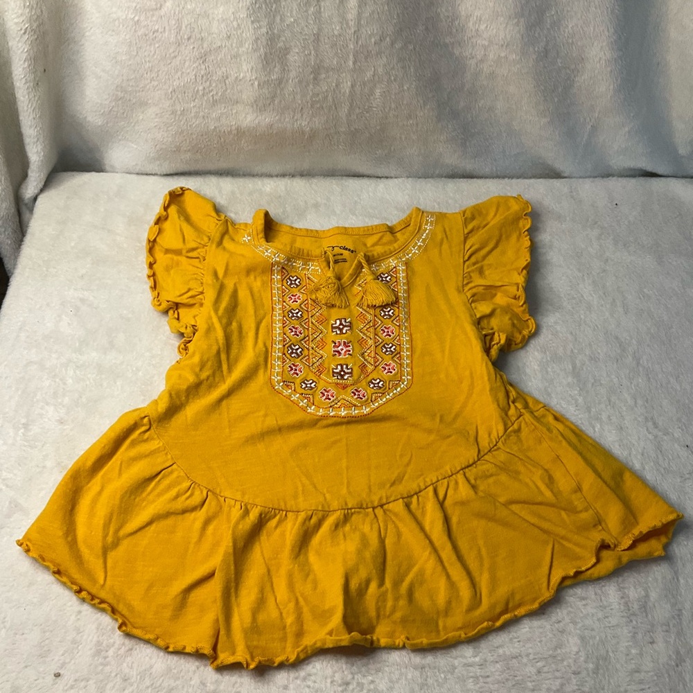 Art Class Yellow Ruffled Blouse with Embroidered Detail